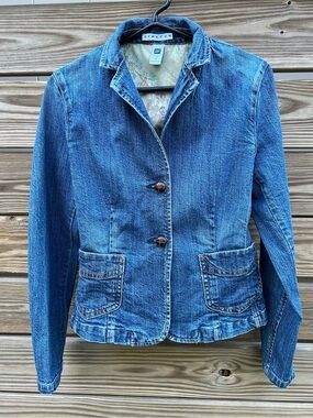 GAP Vintage Y2K Stretch Denim Blazer Jacket Women’s Tailored Size 8 Blue Wash